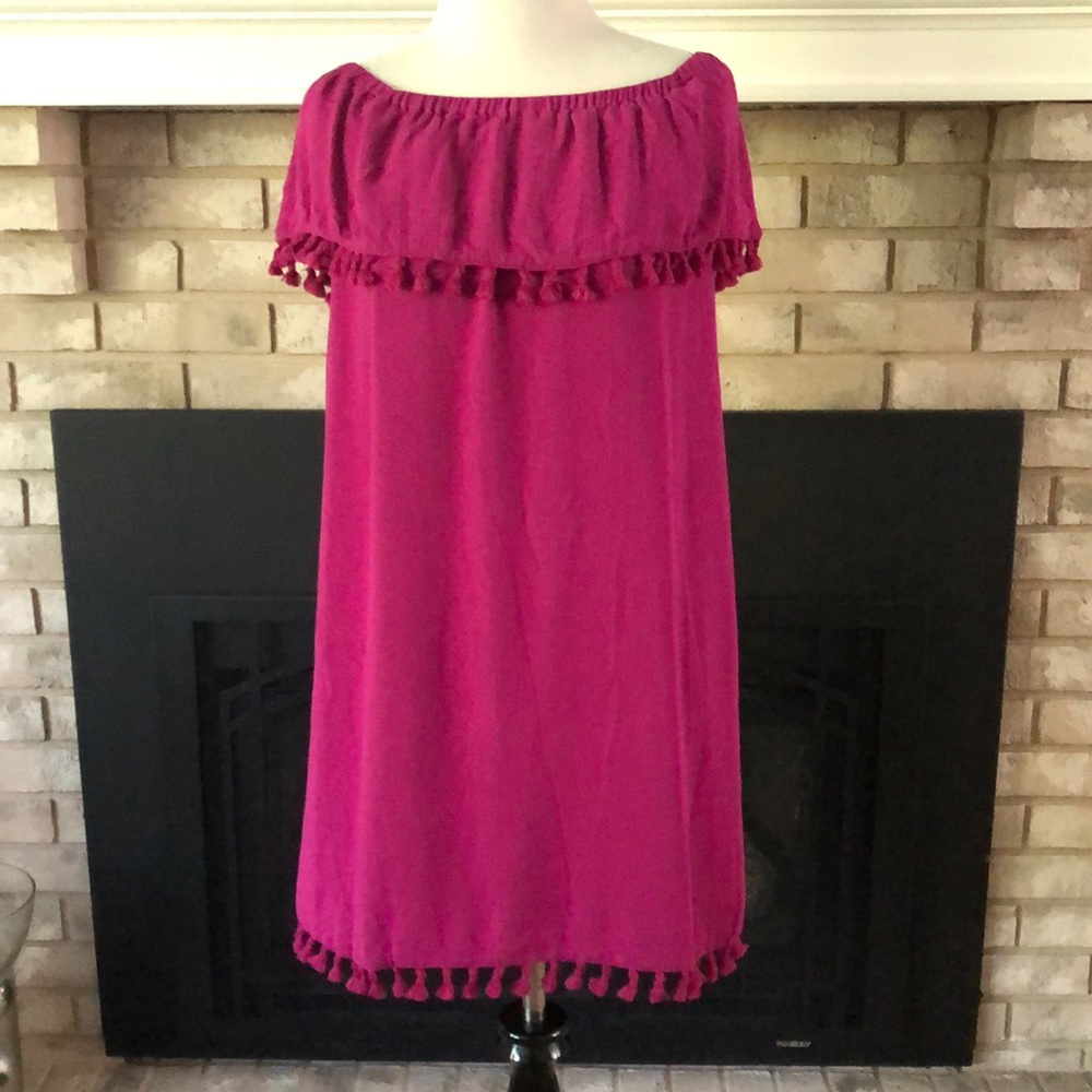 1. State Magenta Off Shoulder Tassel Dress size S